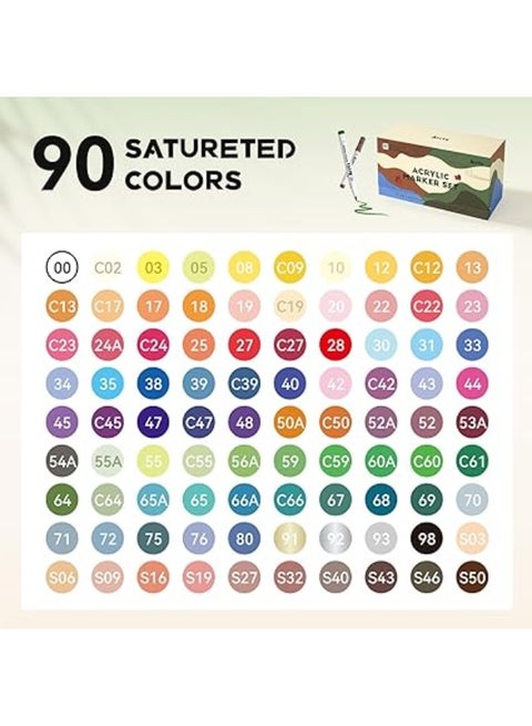 Arrtx 90-Color Acrylic Paint Markers – Brush Tip Paint Pens For Rock, Wood, Canvas & Crafts
