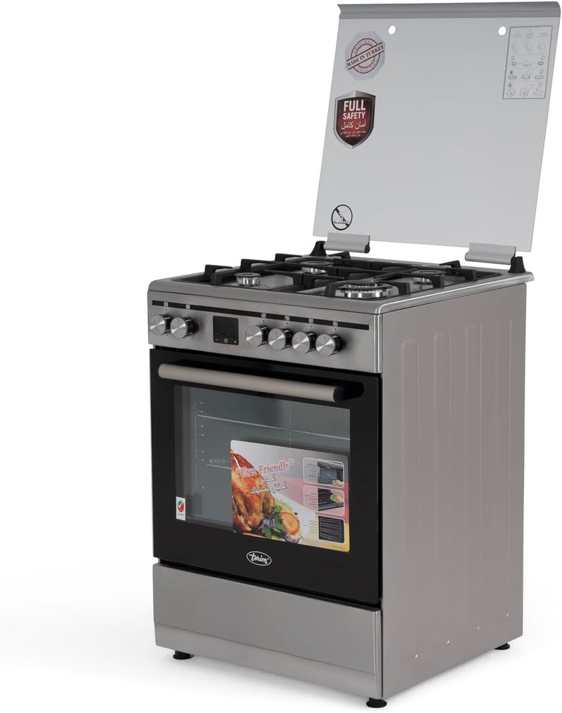 Terim 60X60 Cooker, 4 Gas Burners, with 55L Oven Capacity, Stainless Steel, TERGE66ST TERGE66ST Silver - Image 2