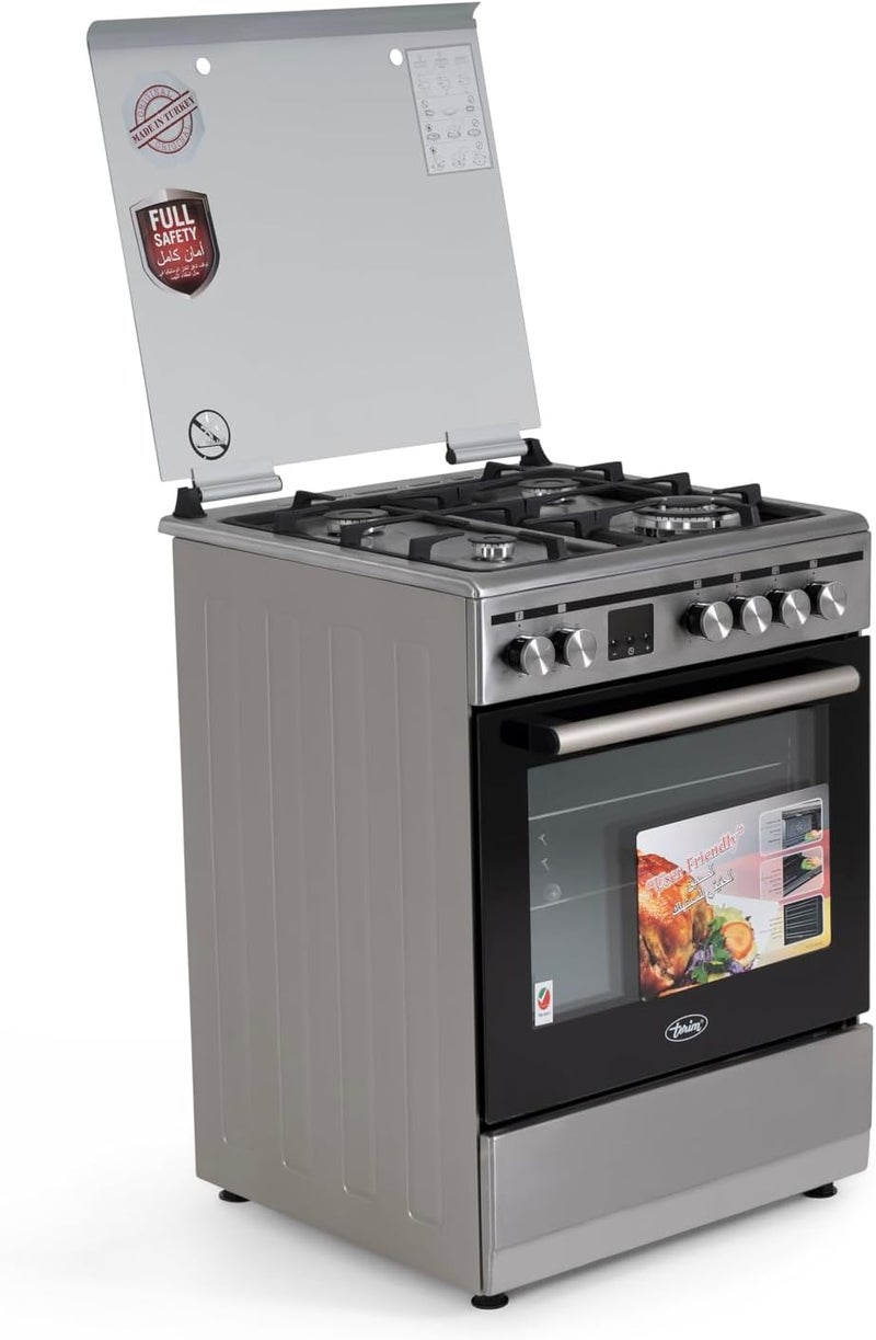 Terim 60X60 Cooker, 4 Gas Burners, with 55L Oven Capacity, Stainless Steel, TERGE66ST TERGE66ST Silver - Image 3