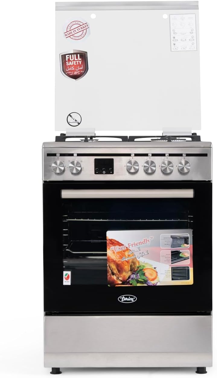 Terim 60X60 Cooker, 4 Gas Burners, with 55L Oven Capacity, Stainless Steel, TERGE66ST TERGE66ST Silver - Image 1
