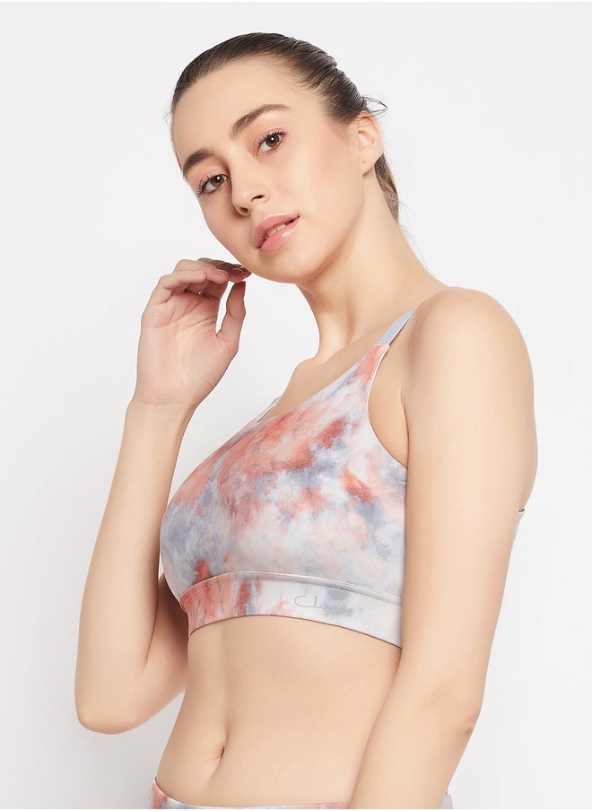 Clovia Tie and Dye Print Medium Impact Padded Sports Bra with Removable Cups  - Image 3