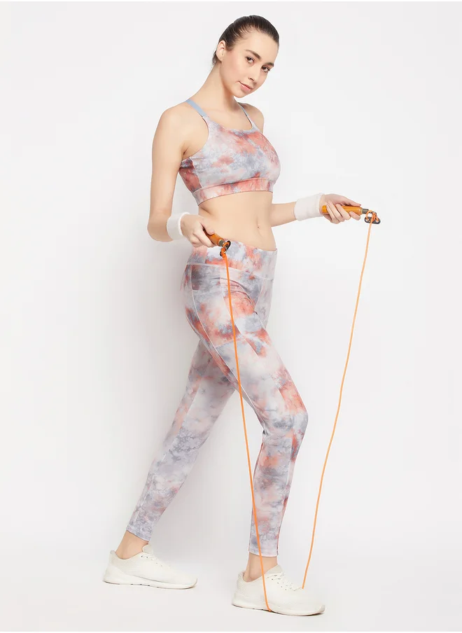 Clovia Tie and Dye Print Medium Impact Padded Sports Bra with Removable Cups