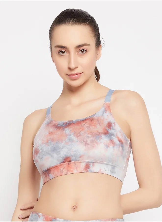 Clovia Tie and Dye Print Medium Impact Padded Sports Bra with Removable Cups