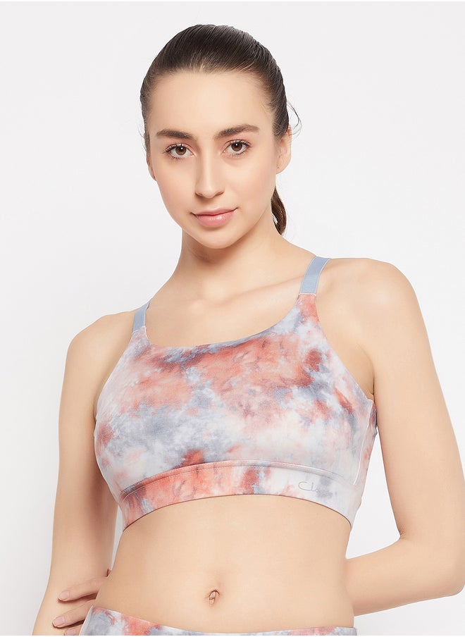 Clovia Tie and Dye Print Medium Impact Padded Sports Bra with Removable Cups  - Image 2