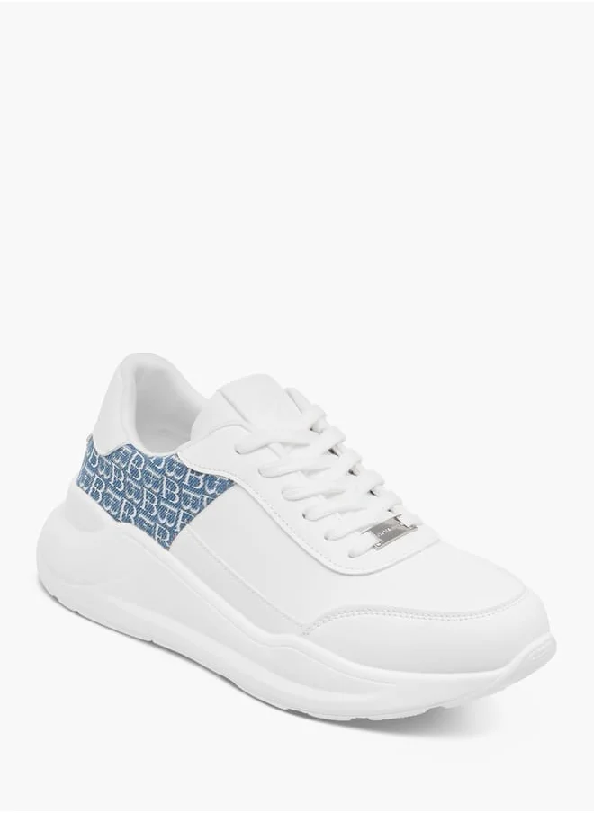 Flora Bella By Shoexpress Women Monogram Textured Sneakers with Lace-Up Closure