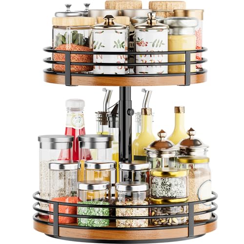 OVICAR Lazy Susan Turntable Organizer Adjustable - 2 Tier Wood Rotating Spice Rack 12 Inch Lazy Susan for Kitchen Countertop Cabinet Pantry Cupboard Dining Table Bathroom Coffee Bar Home Storage - Image 1