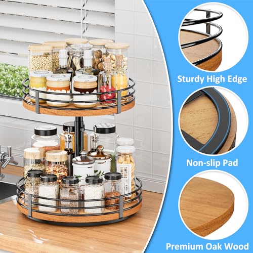 OVICAR Lazy Susan Turntable Organizer Adjustable - 2 Tier Wood Rotating Spice Rack 12 Inch Lazy Susan for Kitchen Countertop Cabinet Pantry Cupboard Dining Table Bathroom Coffee Bar Home Storage - Image 4