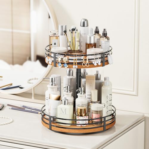 OVICAR Lazy Susan Turntable Organizer Adjustable - 2 Tier Wood Rotating Spice Rack 12 Inch Lazy Susan for Kitchen Countertop Cabinet Pantry Cupboard Dining Table Bathroom Coffee Bar Home Storage - Image 5