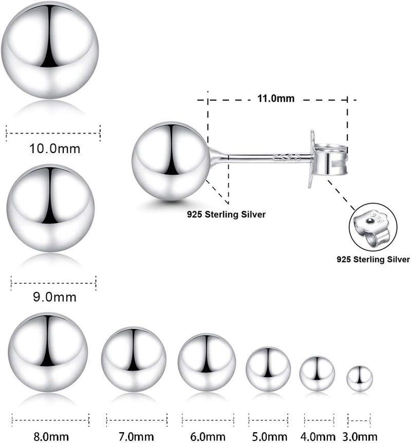 CUTEFEEL Store 18K White Gold Plated Sterling Silver Ball Stud Earrings 3mm-10mm Options, Simple Polished Ball Studs Hypoallergenic Jewelry - Image 2