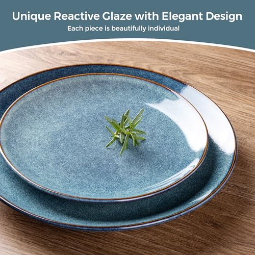 AmorArc Ceramic Dinnerware Sets for 4, 12 Pieces Handpainted Plates and Bowls Set, Scratch Resistant Stoneware Dishes Set, Dishwasher & Microwave Safe, Ceylon Blue - Image 3