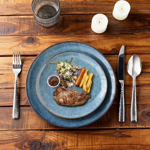 AmorArc Ceramic Dinnerware Sets for 4, 12 Pieces Handpainted Plates and Bowls Set, Scratch Resistant Stoneware Dishes Set, Dishwasher & Microwave Safe, Ceylon Blue - Image 5