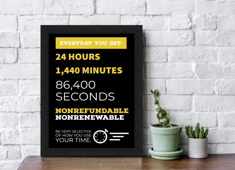 Interio Crafts Wood Value of Time Abstract Motivational Framed Poster-Inspirational Home or Office Décor, Black, Plain, 13 X 10 Inch - Image 2