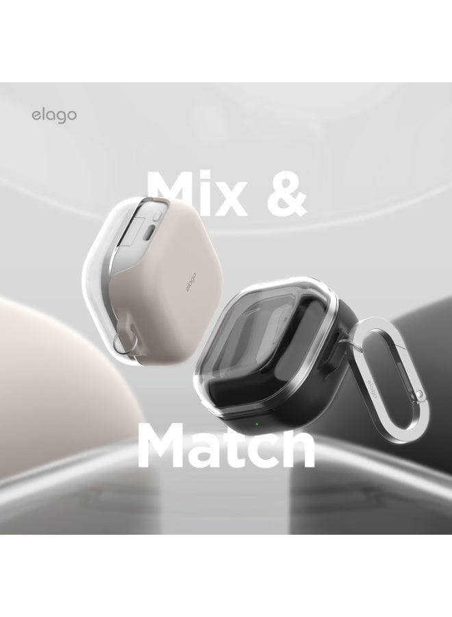 Elago Duo Hang for Samsung Galaxy Buds4 Case and Galaxy Buds 4 Pro Case Cover with Carabiner - Clear | Stone - Image 3