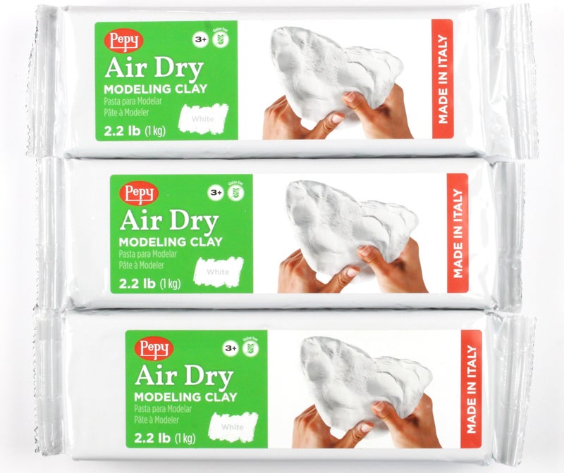 Pepy Premium European Air Dry Modeling Clay White 3-Pack 2.2 lb. Bars, 6.6 lbs. Total; Easy to Use Air-Hardening Clay for Classroom and Montessori Sculpting and Crafts Projects - Image 1