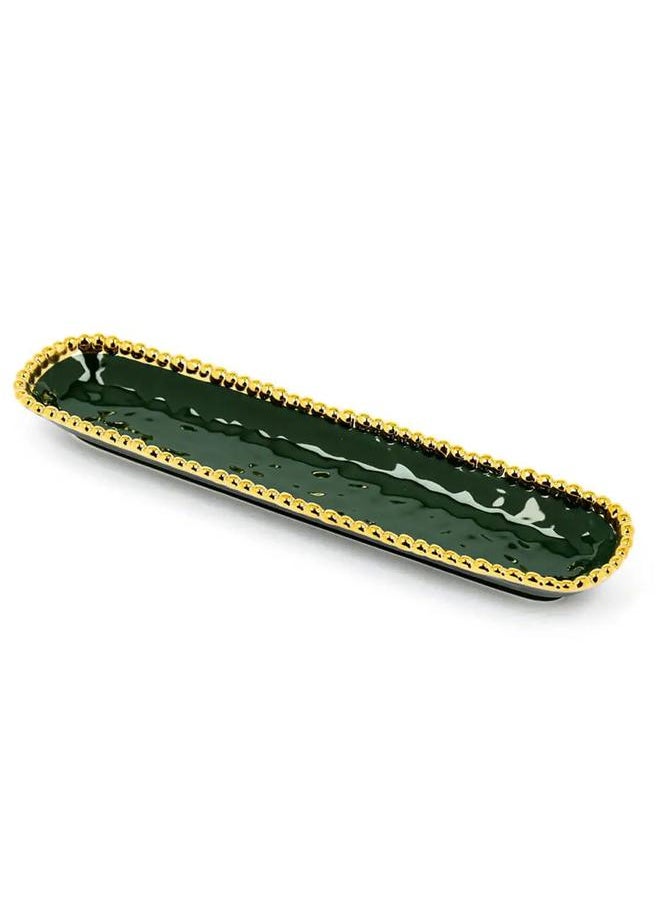 Alsaif Porcelain Dessert Serving Dish 13.75 Inches Long Oval Green 