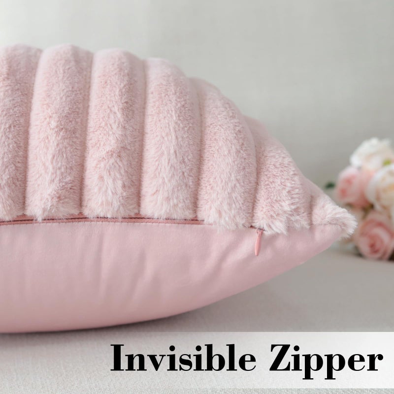 Soleebee Set of 2 Throw Pillow Covers Soft Cozy Velvet Pillowcase Faux Rabbit Fur Cover for Couch Sofa Bed Chair Home Decorative Pillows Cover (20x20 Inch  Blush Pink) - Image 5