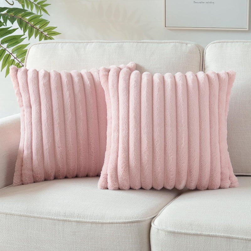 Soleebee Set of 2 Throw Pillow Covers Soft Cozy Velvet Pillowcase Faux Rabbit Fur Cover for Couch Sofa Bed Chair Home Decorative Pillows Cover (20x20 Inch  Blush Pink) - Image 3