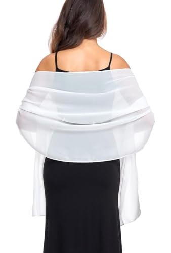 Wander Agio Womens Shawl Party Wraps Evening Dress Bridesmaid Long Scarves for Wedding Lightweight Chiffon Translucent White 01 - Image 1
