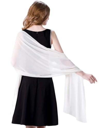 Wander Agio Womens Shawl Party Wraps Evening Dress Bridesmaid Long Scarves for Wedding Lightweight Chiffon Translucent White 01 - Image 2