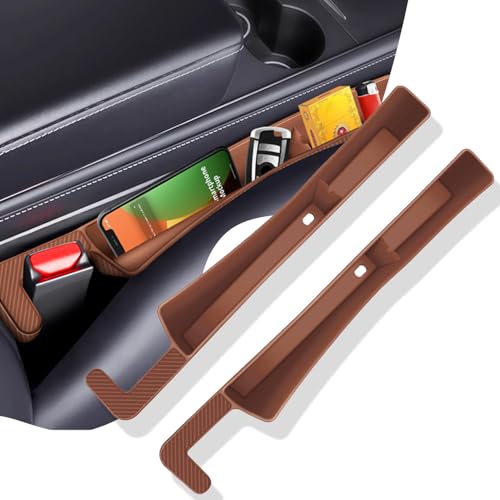 ONISMEZ 2PCS Car Seat Gap Filler OrganizerMultifunctional Car Gap Fillers with USB and Phone Holder Universal Car Seat Storage Organizer Between Seats for Phone Keys EyeglassesBrown - Image 1
