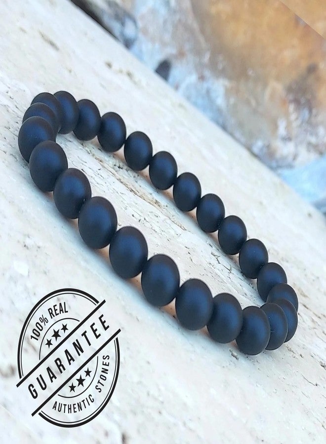 SMIZE Black Onyx Matte 10mm Beaded Bracelet for Men & Women | Unisex Protection & Grounding Crystal Jewelry | Natural Stone Anxiety Relief Bracelet | Handmade Elastic Healing Accessory - Image 5