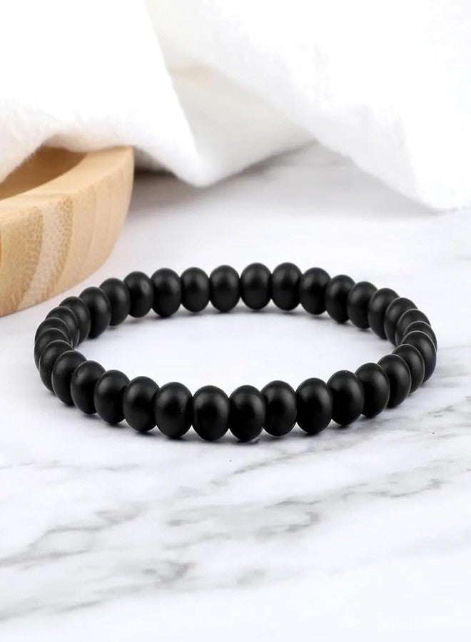 SMIZE Black Onyx Matte 10mm Beaded Bracelet for Men & Women | Unisex Protection & Grounding Crystal Jewelry | Natural Stone Anxiety Relief Bracelet | Handmade Elastic Healing Accessory - Image 2