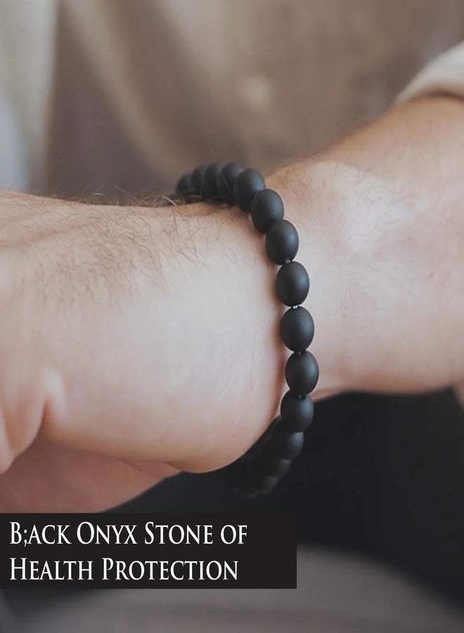 SMIZE Black Onyx Matte 10mm Beaded Bracelet for Men & Women | Unisex Protection & Grounding Crystal Jewelry | Natural Stone Anxiety Relief Bracelet | Handmade Elastic Healing Accessory - Image 3