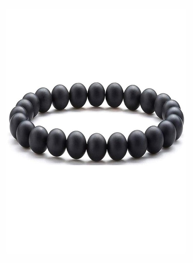 SMIZE Black Onyx Matte 10mm Beaded Bracelet for Men & Women | Unisex Protection & Grounding Crystal Jewelry | Natural Stone Anxiety Relief Bracelet | Handmade Elastic Healing Accessory - Image 1