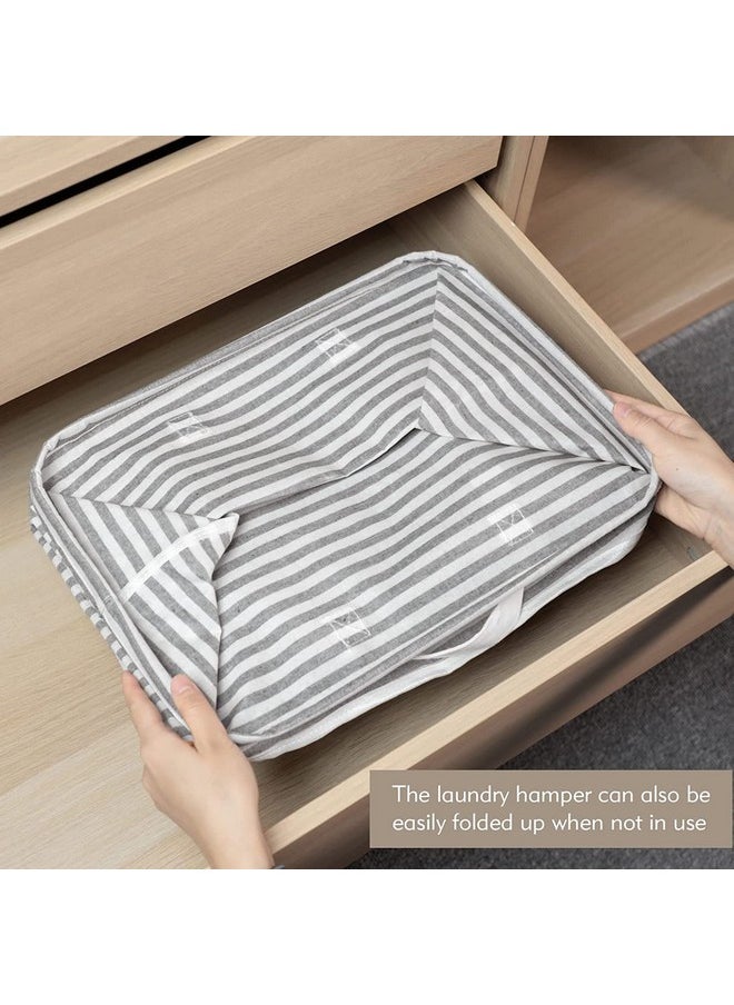 HOUSE OF QUIRK House of Quirk Plastic Laundry Hamper 60L Collapsible Large Laundry Baskets With Easy Carry Handles Freestanding Storage Basket For Toys Clothes Organizer (60 Litre, White Grey Stripe)  - Image 3
