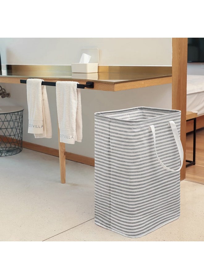 HOUSE OF QUIRK House of Quirk Plastic Laundry Hamper 60L Collapsible Large Laundry Baskets With Easy Carry Handles Freestanding Storage Basket For Toys Clothes Organizer (60 Litre, White Grey Stripe)  - Image 5