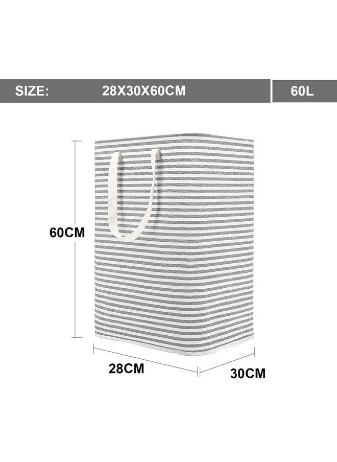 HOUSE OF QUIRK House of Quirk Plastic Laundry Hamper 60L Collapsible Large Laundry Baskets With Easy Carry Handles Freestanding Storage Basket For Toys Clothes Organizer (60 Litre, White Grey Stripe)  - Image 2