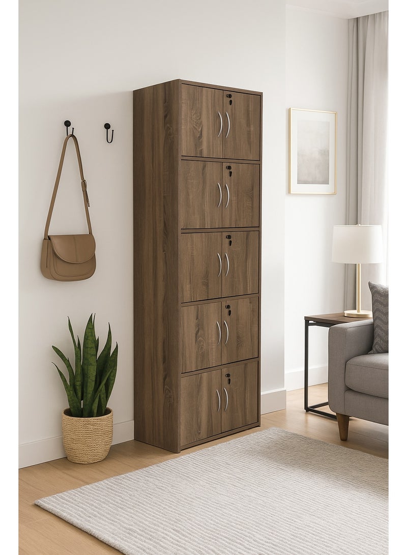 AFT Modern Wooden 10-Tier Storage Cabinet with Lockable Doors – 185 cm Tall Freestanding Organizer with 10 Spacious 35 cm Shelves, 40x60 cm Surface Area, 15 mm Thick Panels – Durable Multipurpose Cupboard for Home, Office, or Bedroom Use – Sonoma oak (Arfan) - Image 1