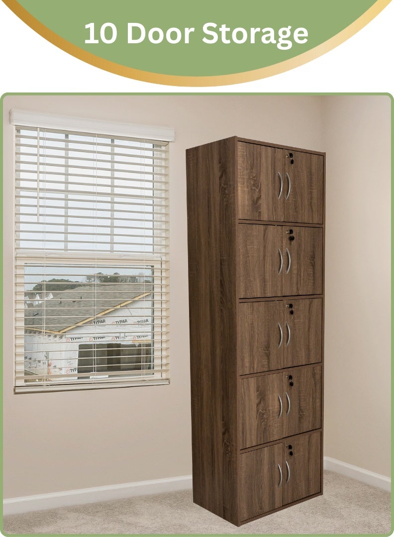 AFT Modern Wooden 10-Tier Storage Cabinet with Lockable Doors – 185 cm Tall Freestanding Organizer with 10 Spacious 35 cm Shelves, 40x60 cm Surface Area, 15 mm Thick Panels – Durable Multipurpose Cupboard for Home, Office, or Bedroom Use – Sonoma oak (Arfan) - Image 4