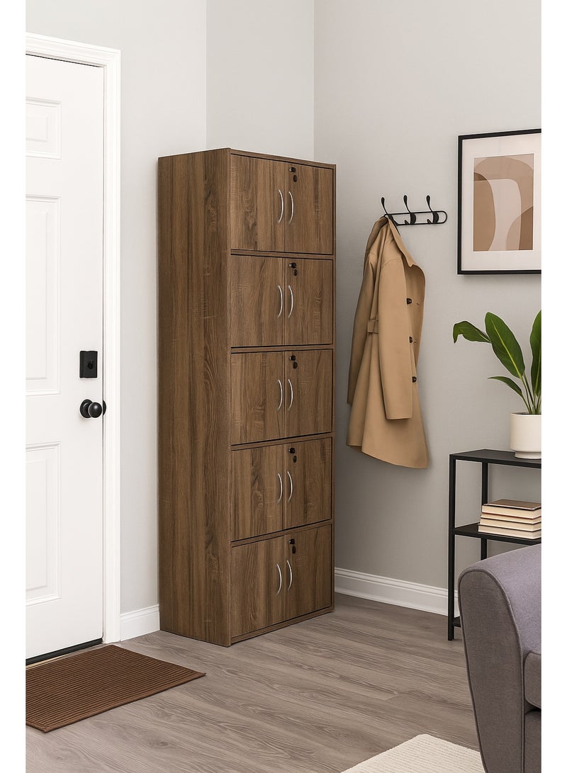 AFT Modern Wooden 10-Tier Storage Cabinet with Lockable Doors – 185 cm Tall Freestanding Organizer with 10 Spacious 35 cm Shelves, 40x60 cm Surface Area, 15 mm Thick Panels – Durable Multipurpose Cupboard for Home, Office, or Bedroom Use – Sonoma oak (Arfan) - Image 2