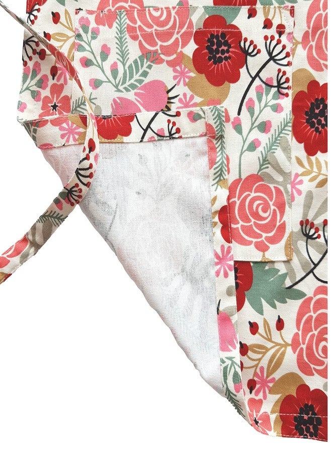 CUSHYSTORE Canvas Apron Pockets with Long Ties for Cooking Kitchen Cafe Bistro (Half Apron, Sweet Exotic Flower) - Image 2