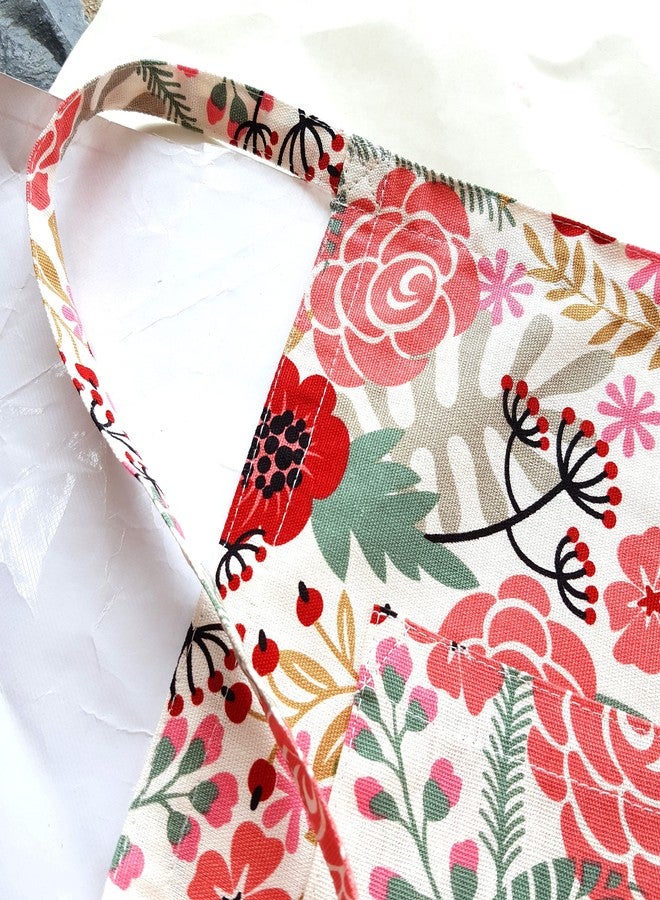CUSHYSTORE Canvas Apron Pockets with Long Ties for Cooking Kitchen Cafe Bistro (Half Apron, Sweet Exotic Flower) - Image 4
