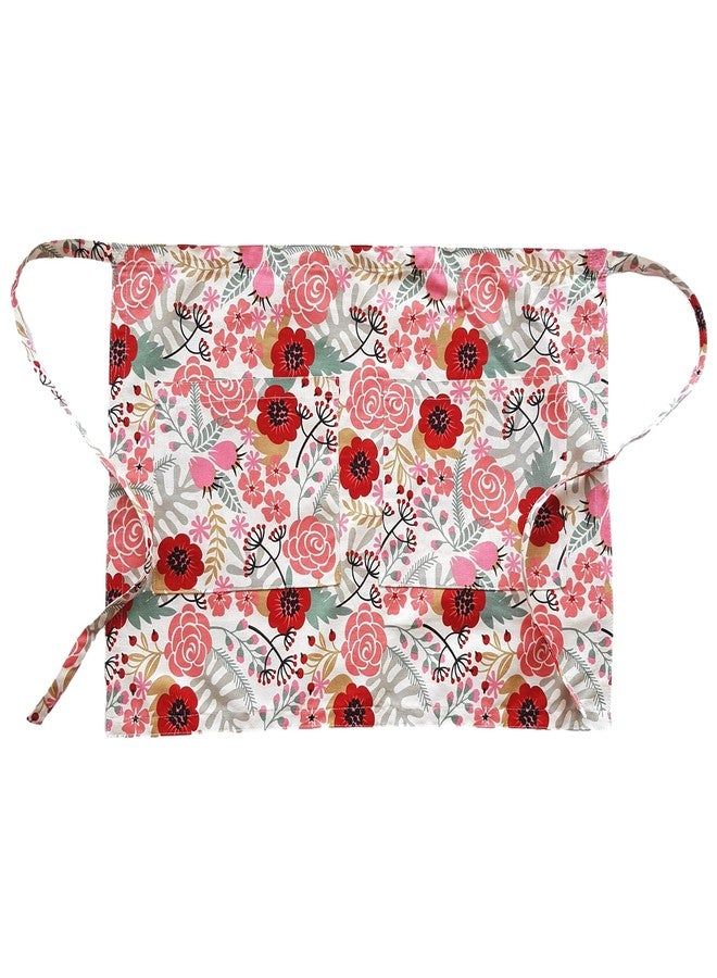CUSHYSTORE Canvas Apron Pockets with Long Ties for Cooking Kitchen Cafe Bistro (Half Apron, Sweet Exotic Flower) - Image 1