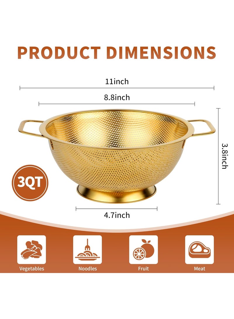 موثوقية التنبؤ مصفاة ذهبية، مصفاة متينة من الفولاذ المقاوم للصدأ سعة 3 لتر للمعكرونة والأرز والخضروات، مصفاة معدنية بسطح مخصص للأغذية لسهولة التصفية (ذهبية، 3 لتر) - Image 2