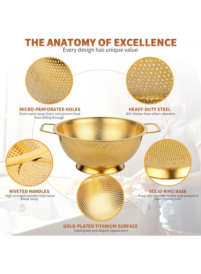 موثوقية التنبؤ مصفاة ذهبية، مصفاة متينة من الفولاذ المقاوم للصدأ سعة 3 لتر للمعكرونة والأرز والخضروات، مصفاة معدنية بسطح مخصص للأغذية لسهولة التصفية (ذهبية، 3 لتر) - Image 3