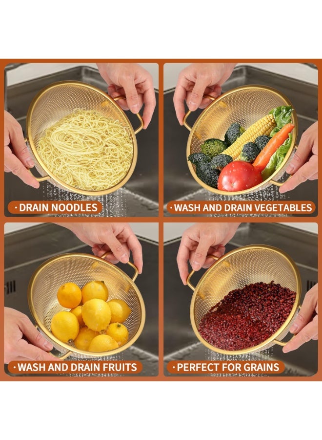 موثوقية التنبؤ مصفاة ذهبية، مصفاة متينة من الفولاذ المقاوم للصدأ سعة 3 لتر للمعكرونة والأرز والخضروات، مصفاة معدنية بسطح مخصص للأغذية لسهولة التصفية (ذهبية، 3 لتر) - Image 4