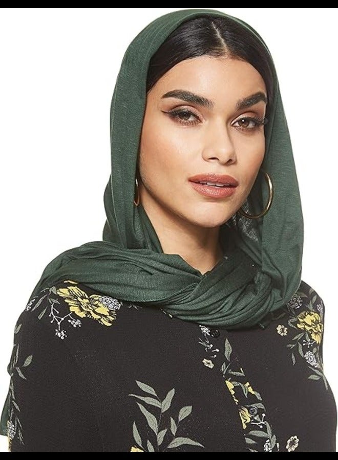 Jersey Stretch Shailah Hijab – Soft and Comfortable Muslim Arab Scarf, Abaya Shawl, Color: Bottle Green - Image 1