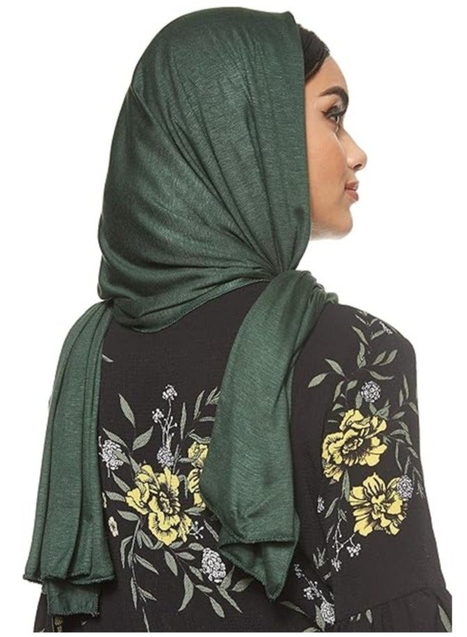 Jersey Stretch Shailah Hijab – Soft and Comfortable Muslim Arab Scarf, Abaya Shawl, Color: Bottle Green - Image 2