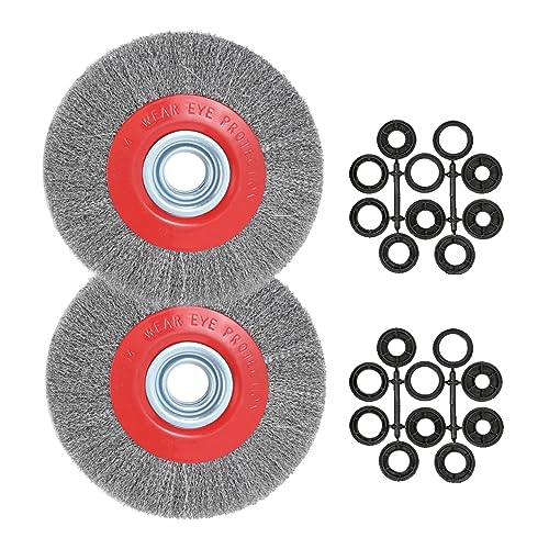 OSFTBVT 8in Bench Wire Wheel Brush for Bench Grinder Coarse Crimped Steel Wire 0.012" with 1/2" 5/8" 3/4" 7/8" 1"(5sets) Spacer Arbors - 2pack - Image 1