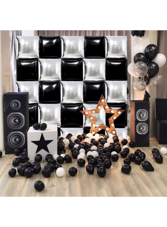 TONIFUL Square Foil Balloon Wall 30pcs Black and Silver Pink Double Sided Mylar Square Balloon Garland Kit Balloons Background Arch for Checkered Racing Car Birthday New Years Decorations - Image 5