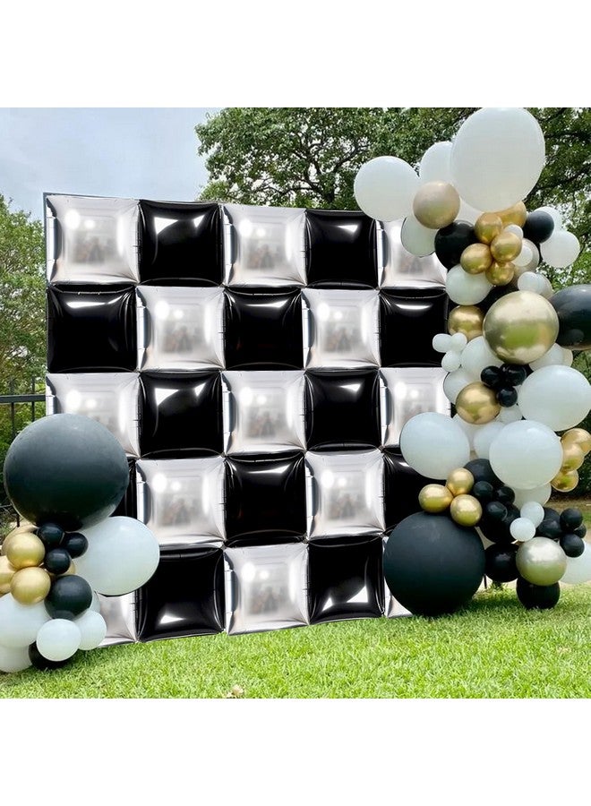 TONIFUL Square Foil Balloon Wall 30pcs Black and Silver Pink Double Sided Mylar Square Balloon Garland Kit Balloons Background Arch for Checkered Racing Car Birthday New Years Decorations - Image 4