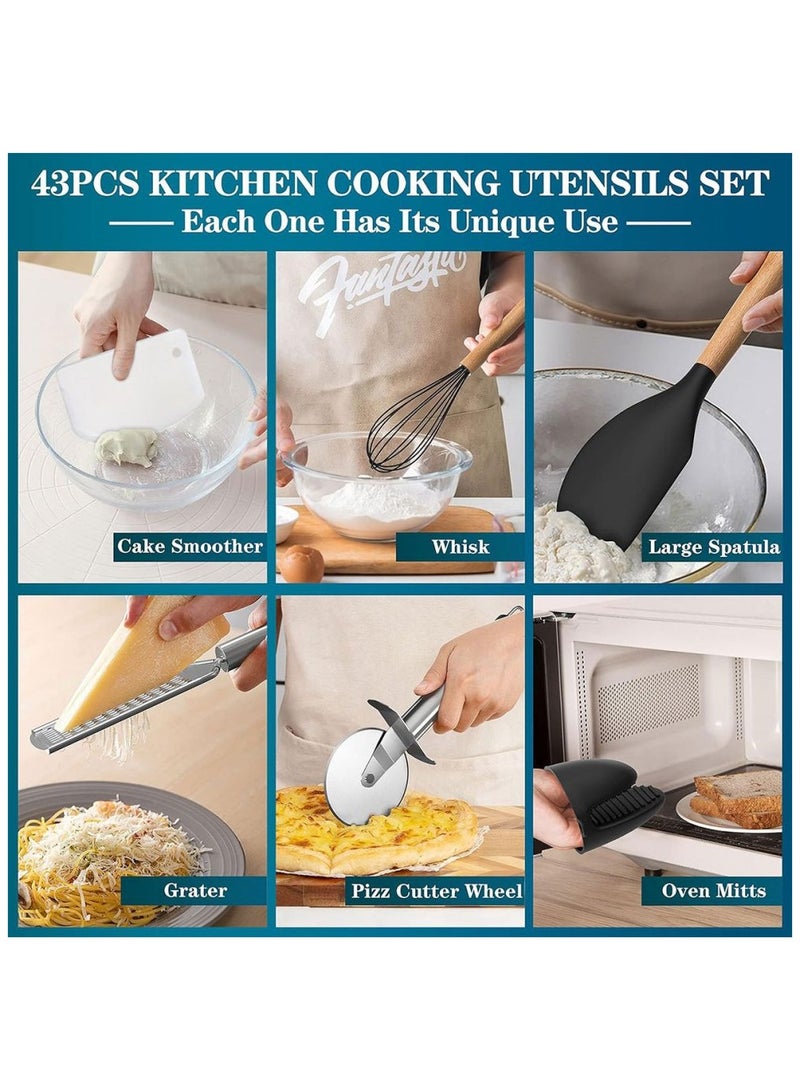 43قطعة أواني المطبخ مجموعة أدوات الطهي السيليكون المقاومة للحرارة المطبخ مجموعة أدوات المطبخ مع حامل ملعقة ملعقة أداة المطبخ مجموعة أدوات الطهي بدون عصا غسالة الأطباق - Image 2