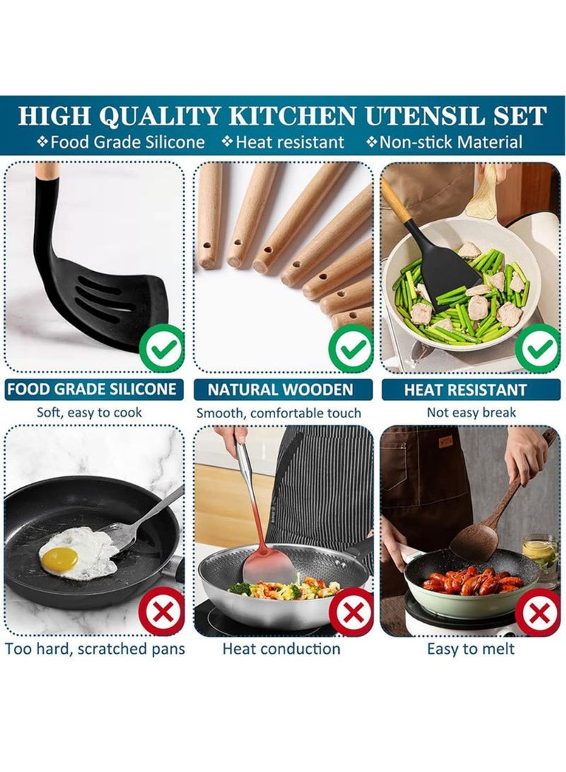 43قطعة أواني المطبخ مجموعة أدوات الطهي السيليكون المقاومة للحرارة المطبخ مجموعة أدوات المطبخ مع حامل ملعقة ملعقة أداة المطبخ مجموعة أدوات الطهي بدون عصا غسالة الأطباق - Image 3