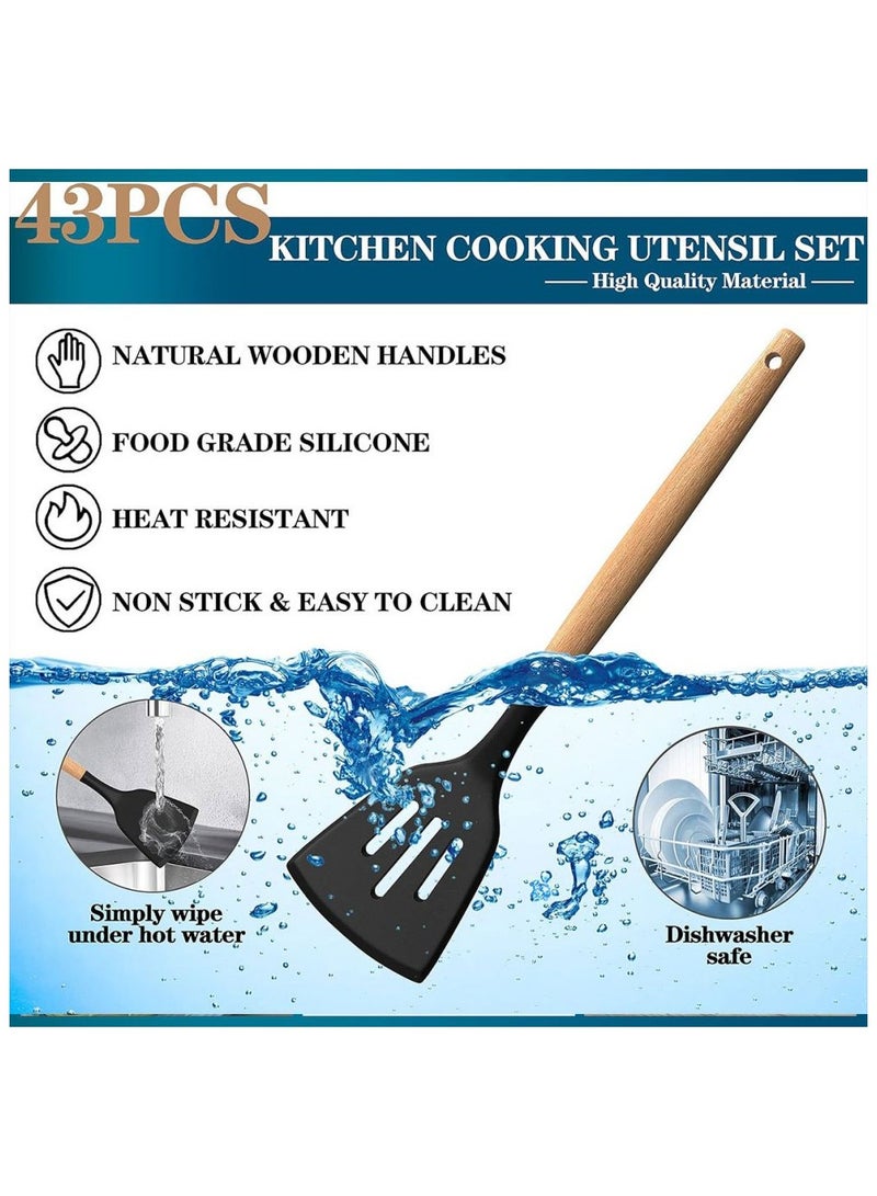 43قطعة أواني المطبخ مجموعة أدوات الطهي السيليكون المقاومة للحرارة المطبخ مجموعة أدوات المطبخ مع حامل ملعقة ملعقة أداة المطبخ مجموعة أدوات الطهي بدون عصا غسالة الأطباق - Image 4