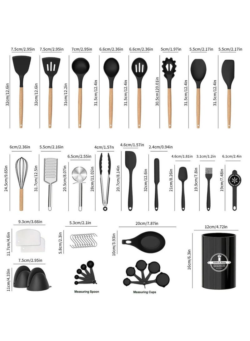 43قطعة أواني المطبخ مجموعة أدوات الطهي السيليكون المقاومة للحرارة المطبخ مجموعة أدوات المطبخ مع حامل ملعقة ملعقة أداة المطبخ مجموعة أدوات الطهي بدون عصا غسالة الأطباق - Image 5