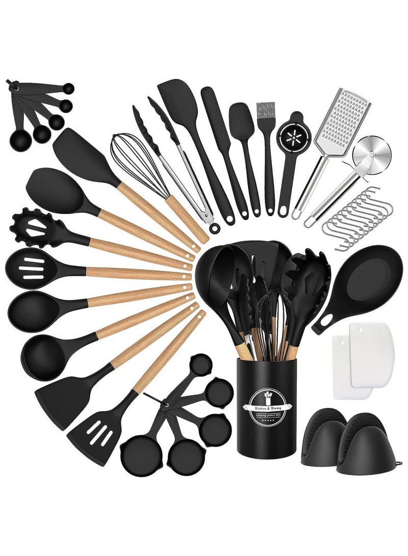 43قطعة أواني المطبخ مجموعة أدوات الطهي السيليكون المقاومة للحرارة المطبخ مجموعة أدوات المطبخ مع حامل ملعقة ملعقة أداة المطبخ مجموعة أدوات الطهي بدون عصا غسالة الأطباق - Image 1